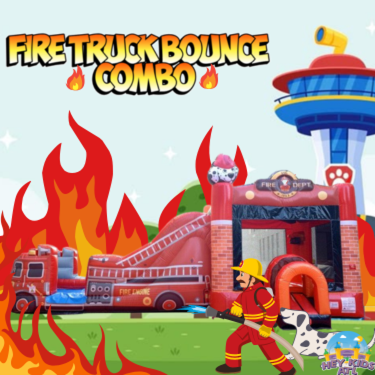 Fire Truck Bounce House and Slide Combo (Wet/Dry)